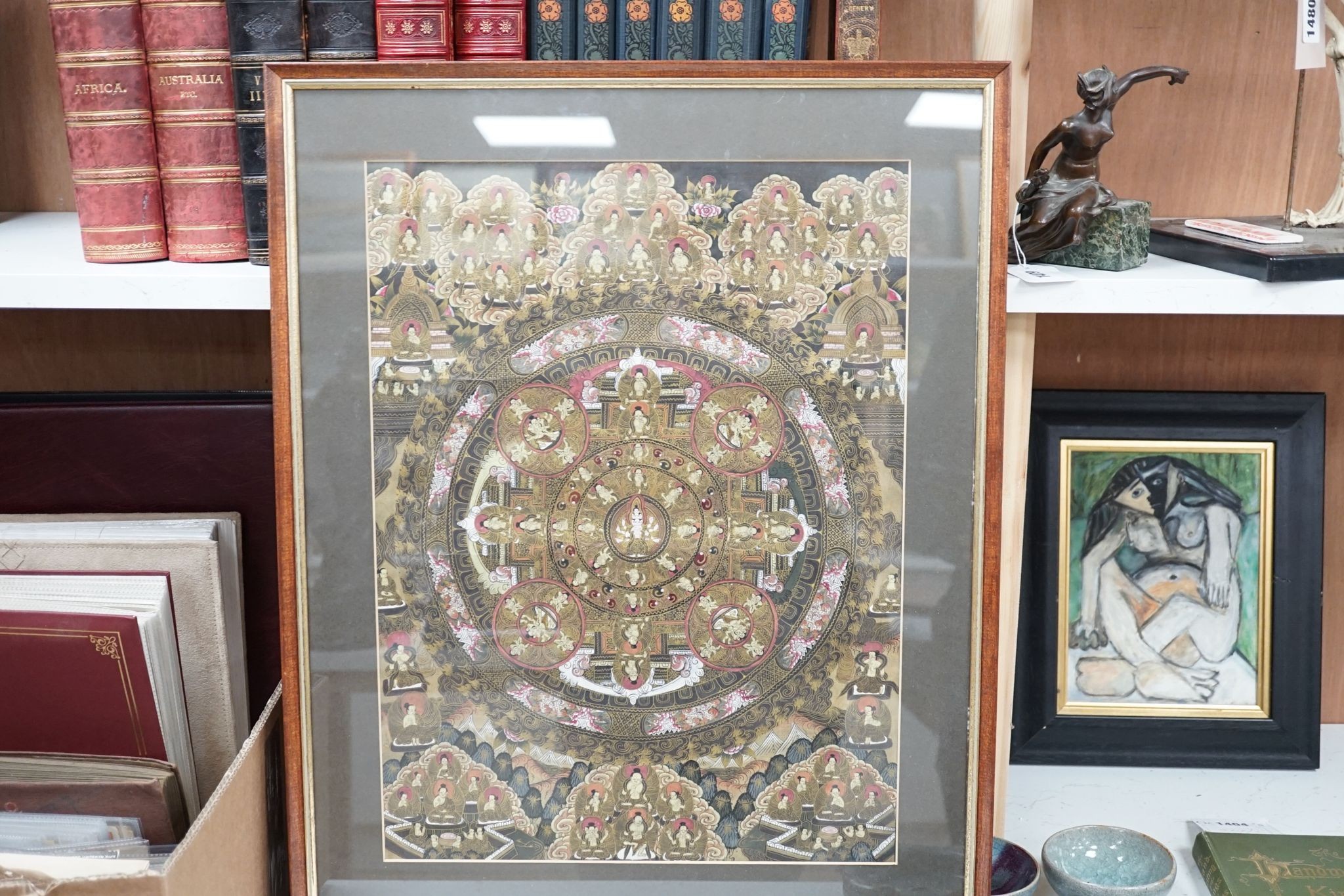 A painted thangka., 35 cms wide x 46 cms high.